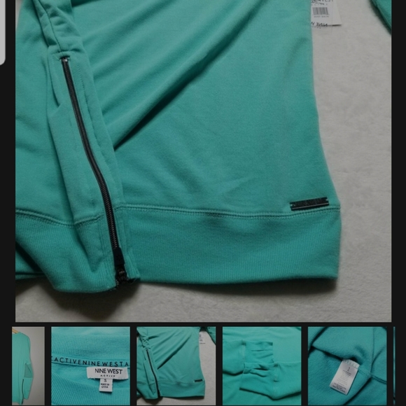 Nine West Active- Teal Sweatshirt with fishnet accent mid-sleeve. - Picture 5 of 9